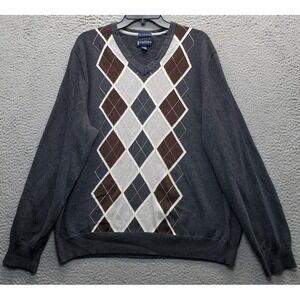 Stafford Signature Sweater Mens XL Multicolor Argyle Diamond Pima Cotton V Neck